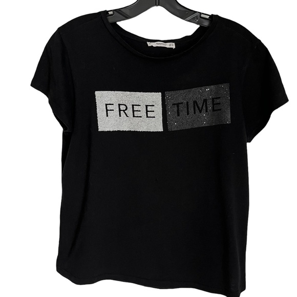MANGO ‘FREE TIME’ BLINGY T-SHIRT - Picture 1 of 6